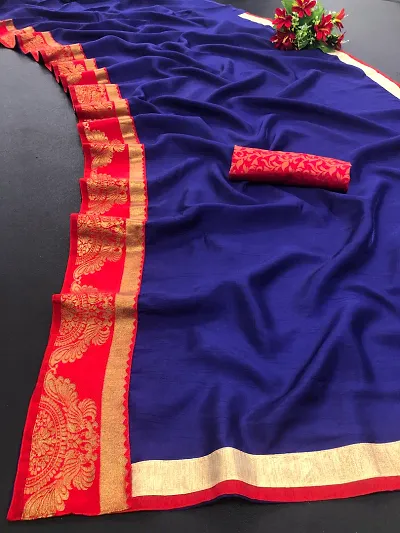 Chanderi Cotton Blend Sarees with Blouse Piece