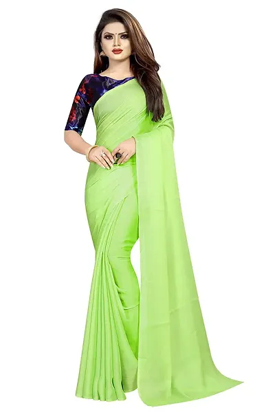 Chiffon Solid Sarees With Printed Blouse Piece