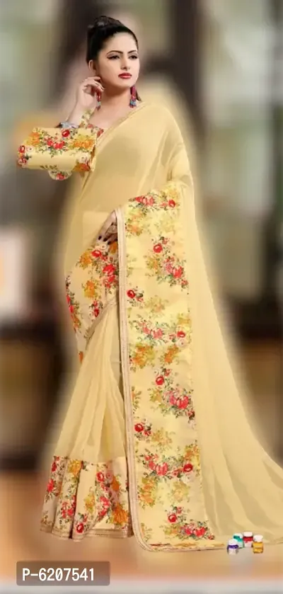 Transparent Saree with Printed Blouse Piece