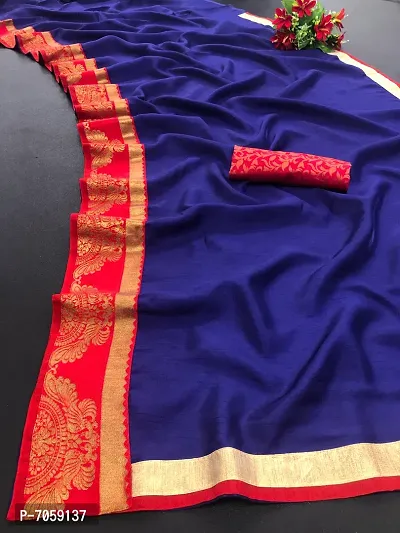 Elegant Cotton Blend Jacquard Border Saree With Jacquard Blouse Piece For Women