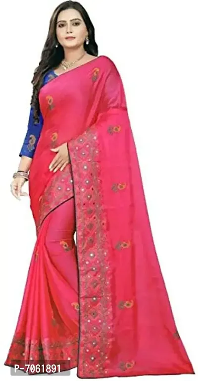 Beautiful Silk Cotton Mirror Embroidery Work Saree With Blouse Piece