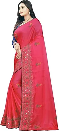 Beautiful Silk Cotton Mirror Embroidery Work Saree With Blouse Piece-thumb1