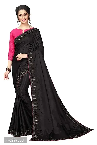 Stylish Cotton Blend Pink Sequined Border Work Saree With Blouse Piece For Women