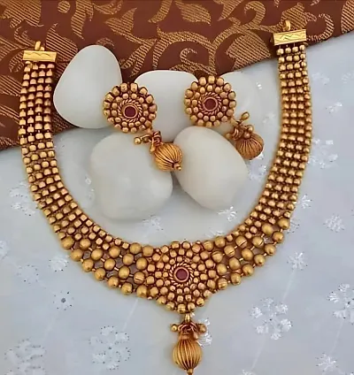 Beautiful Traditional Designer Copper Temple Necklace Set