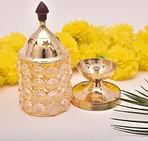 Purti Impex Metal Crystal Decorative Brass Oil Lamp Diya for Puja and Festival Decoration Large (18Cm Height x 8.5Cm Width)-thumb1