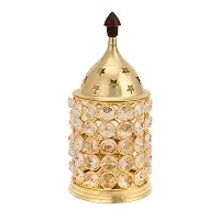 Purti Impex Metal Crystal Decorative Brass Oil Lamp Diya for Puja and Festival Decoration Large (18Cm Height x 8.5Cm Width)-thumb3