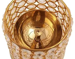 Purti Impex Metal Crystal Decorative Brass Oil Lamp Diya for Puja and Festival Decoration Large (18Cm Height x 8.5Cm Width)-thumb4