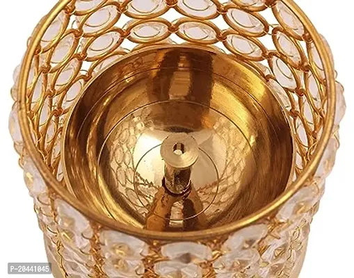 Purti Impex Metal Crystal Decorative Brass Oil Lamp Diya for Puja and Festival Decoration Large (18Cm Height x 8.5Cm Width)-thumb5