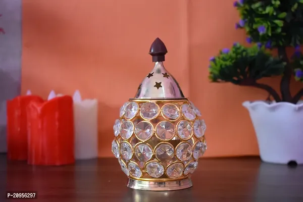 Purti Impex Akhand Diya Diyas Decorative Brass Crystal Oil Lamp, Tea Light Holder Lantern Oval Shape Diwali Gifts Home Decor Puja Lamp (Small)-thumb0