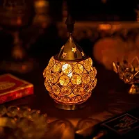 Purti Impex Akhand Diya Diyas Decorative Brass Crystal Oil Lamp, Tea Light Holder Lantern Oval Shape Diwali Gifts Home Decor Puja Lamp (Small)-thumb1