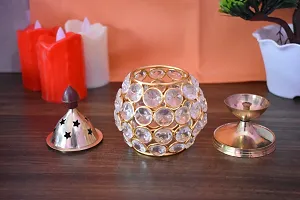 Purti Impex Akhand Diya Diyas Decorative Brass Crystal Oil Lamp, Tea Light Holder Lantern Oval Shape Diwali Gifts Home Decor Puja Lamp (Small)-thumb4
