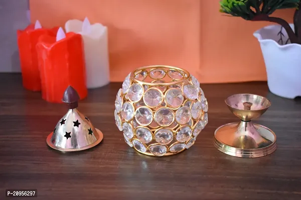 Purti Impex Akhand Diya Diyas Decorative Brass Crystal Oil Lamp, Tea Light Holder Lantern Oval Shape Diwali Gifts Home Decor Puja Lamp (Small)-thumb5