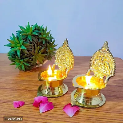 Kamakshi Devi Brass Oil Deepam/Diya for Pooja, Standard, Golden-thumb0