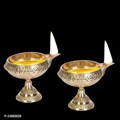Set of 2 Designer Brass Diyas - Festive Gift for Diwali, Weddings, Housewarming - Beautiful Decor for Home, Temples, and Joyous Celebrations-thumb0