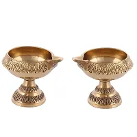 Set of 2 Designer Brass Diyas - Festive Gift for Diwali, Weddings, Housewarming - Beautiful Decor for Home, Temples, and Joyous Celebrations-thumb1