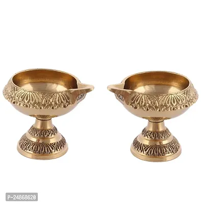 Set of 2 Designer Brass Diyas - Festive Gift for Diwali, Weddings, Housewarming - Beautiful Decor for Home, Temples, and Joyous Celebrations-thumb2