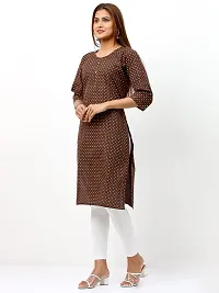IGYNE Women's Regular Fit Straight Poly Cotton Printed Kurti with 3/4 Sleeve and Round Neck (Brown, Size_XL)-thumb2