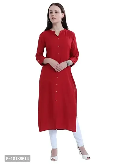 IGYNE Women's Knee Length Rayon Solid Plain Straight Fit Kurti with 3/4 Sleaves for Women and Girls (Maroon, 2XL)-thumb0