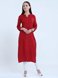 IGYNE Women's Knee Length Rayon Solid Plain Straight Fit Kurti with 3/4 Sleaves for Women and Girls (Maroon, 2XL)-thumb2