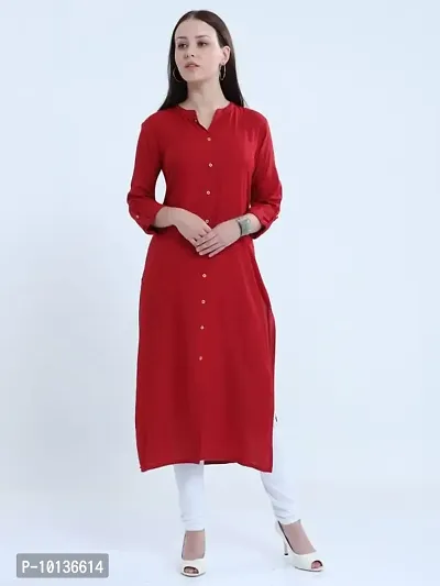 IGYNE Women's Knee Length Rayon Solid Plain Straight Fit Kurti with 3/4 Sleaves for Women and Girls (Maroon, 2XL)-thumb3