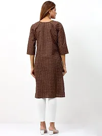 IGYNE Women's Regular Fit Straight Poly Cotton Printed Kurti with 3/4 Sleeve and Round Neck (Brown, Size_XL)-thumb4
