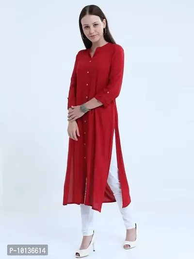 IGYNE Women's Knee Length Rayon Solid Plain Straight Fit Kurti with 3/4 Sleaves for Women and Girls (Maroon, 2XL)-thumb2