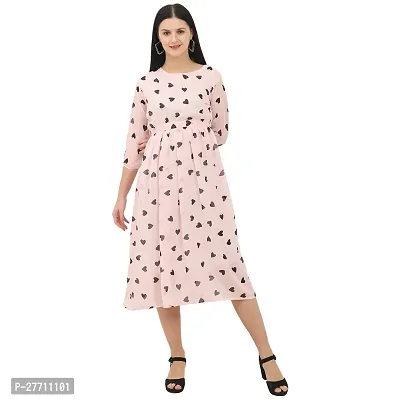 Trendy Round Neck 3/4 Sleeves A-Line Dress for Women-thumb0