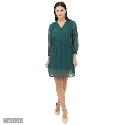 V-Neck Above Knee Length Full Sleeves Georgette Dress-thumb0