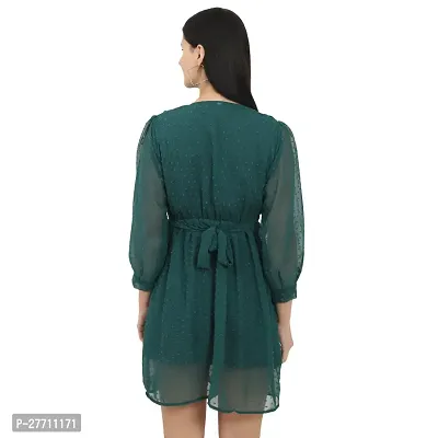 V-Neck Above Knee Length Full Sleeves Georgette Dress-thumb2