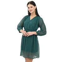 V-Neck Above Knee Length Full Sleeves Georgette Dress-thumb2