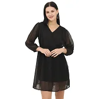 V-Neck Above Knee Length Full Sleeves Georgette Dress-thumb3