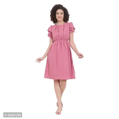 Pleated Front Flared Sleeves Knee Length Dress-thumb0