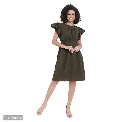 Pleated Front Flared Sleeves Knee Length Dress