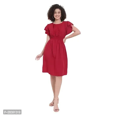 Pleated Front Flared Sleeves Knee Length Dress