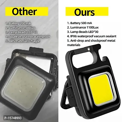 Shangar Multifunction Keychain Led Light with Bottle Opener, Magnetic Base and Folding Bracket Mini Cob 500 lumens Rechargeable Multifunctional Keychain Emergency Light Keychain (Square)-thumb4