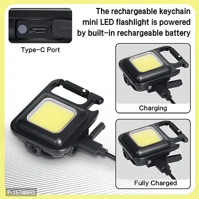 Shangar Multifunction Keychain Led Light with Bottle Opener, Magnetic Base and Folding Bracket Mini Cob 500 lumens Rechargeable Multifunctional Keychain Emergency Light Keychain (Square)-thumb2