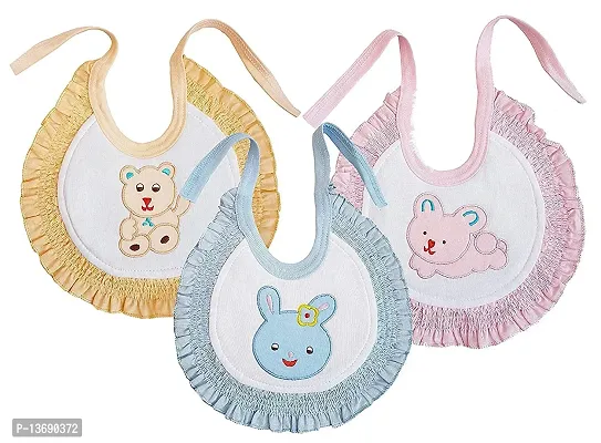 KIDS AND BEBS Baby Feeding Bibs, Bibs for New Born Baby, Baby Bibs, Cotton Bibs for Babies, Bibs for Baby Boy/Girl, Feather Soft Bib, Snap Button Closure (ROUND FRILL)