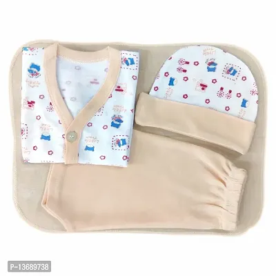 KIDS & BEBS? Baby Dress Gift Set Top Pajama Hankey And Cap 4 Pcs Set Suitable for 0-3 Months Baby (Orange)-thumb0