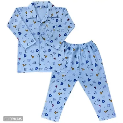 |Kids and BEBS| Knight Wear for Kids Top and Pajama Set It's Made with Pure Cotton This Night Suit is Suitable for 12 Months to 6 Years Old Boys and Girls Pack of 1 (4-5 Years, HOG-ELE-BLU)-thumb0