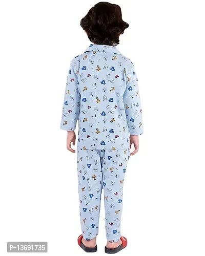 |Kids and BEBS| Knight Wear for Kids Top and Pajama Set It's Made with Pure Cotton This Night Suit is Suitable for 12 Months to 6 Years Old Boys and Girls Pack of 1 (4-5 Years, HOG-ELE-BLU)-thumb2