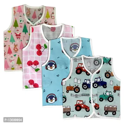 KIDS & BEBS? Newborn Baby Dress Sleeveless Vest Stylish Cartoon Design Multicolor Comfortable Feel Cotton jhablas 0-3 Months Toddlers (Multicolor)
