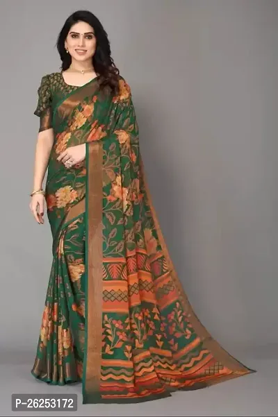 Elegant Green Cotton Silk Saree with Blouse piece-thumb0