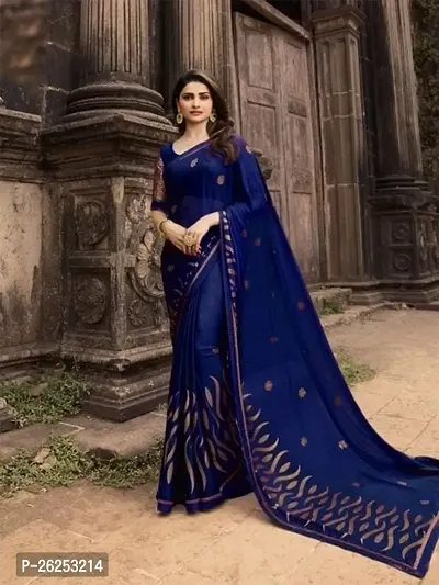 Elegant Navy Blue Cotton Silk Saree with Blouse piece-thumb0