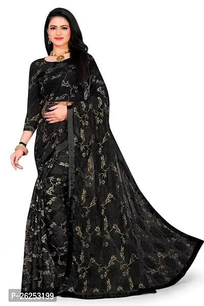 Elegant Black Cotton Silk Saree with Blouse piece