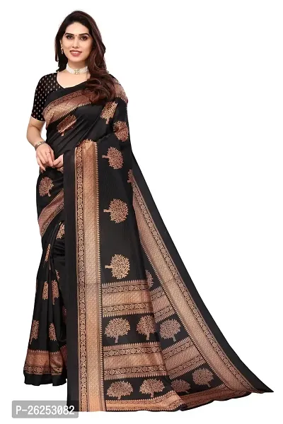 Elegant Black Cotton Silk Saree with Blouse piece-thumb0