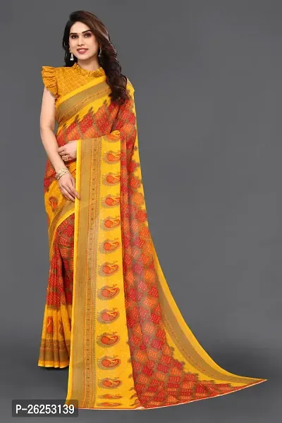 Elegant Orange Cotton Silk Saree with Blouse piece