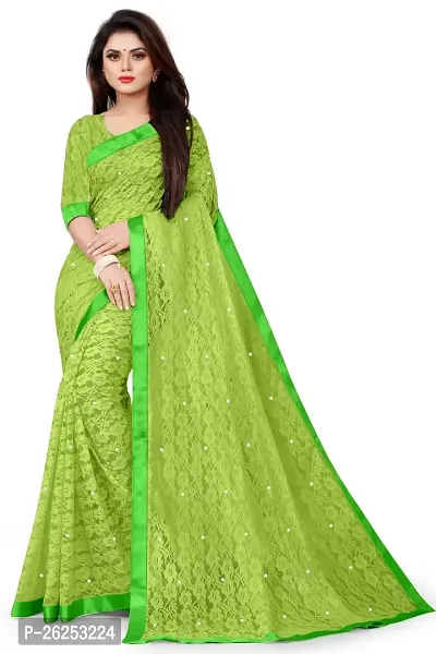 Elegant Green Cotton Silk Saree with Blouse piece-thumb0