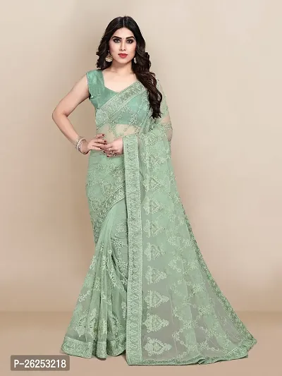 Elegant Green Cotton Silk Saree with Blouse piece-thumb0