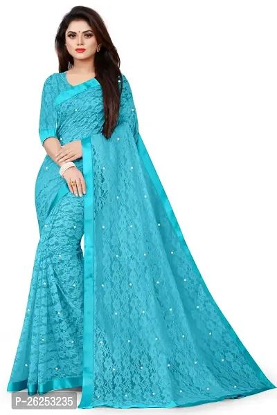 Elegant Turquoise Cotton Silk Saree with Blouse piece-thumb0