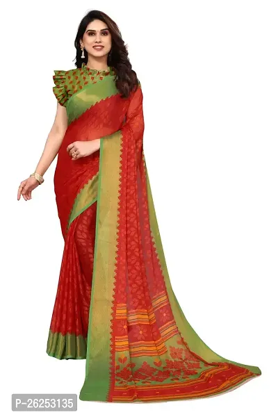 Elegant Red Cotton Silk Saree with Blouse piece-thumb0